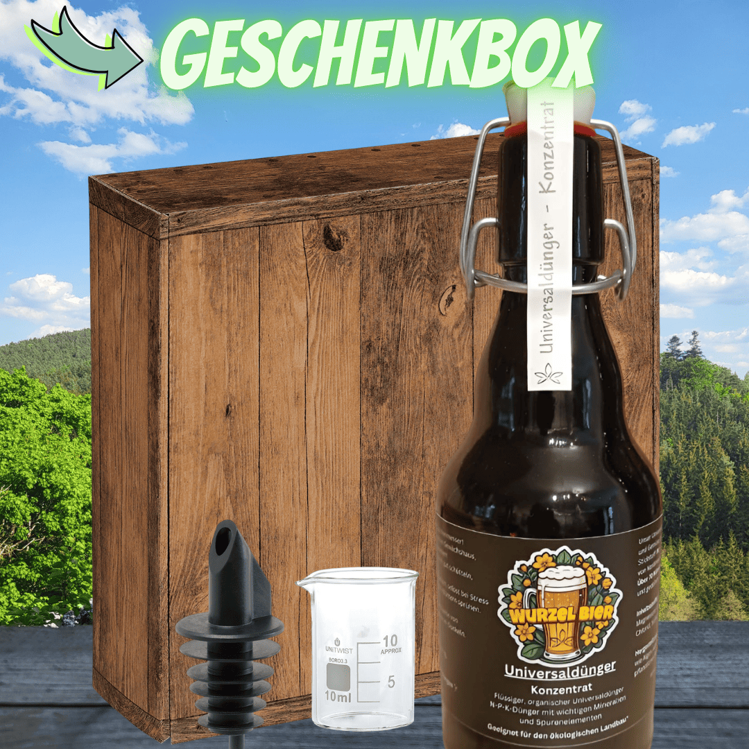 Hochwertiger Universaldünger, Edel im Geschenkkarton verpackt. 333 ml flüssiger, organischer Universaldünger mit Messbecher und Ausgießer.